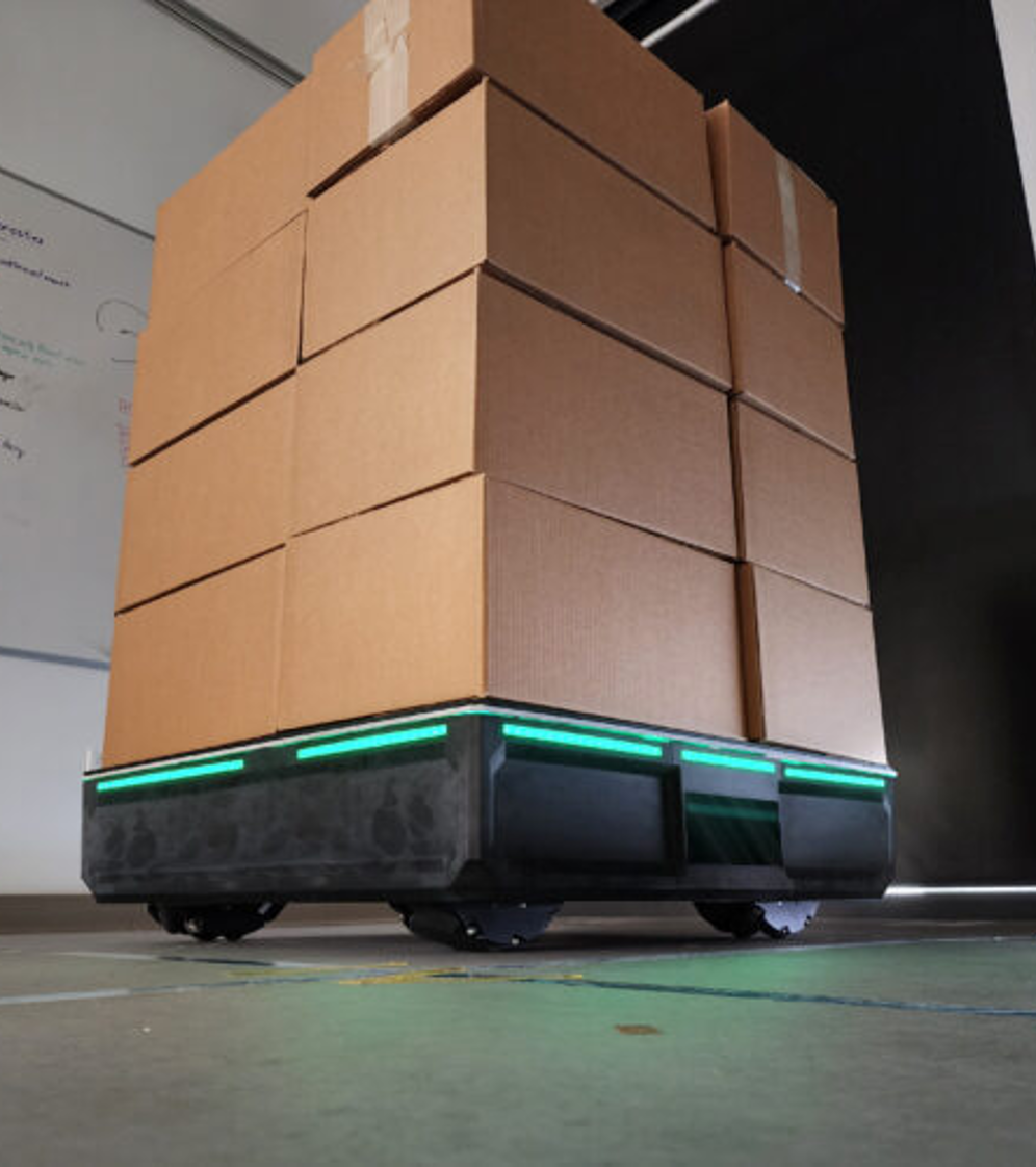 Logic robotic pallet carrying stacked cartons