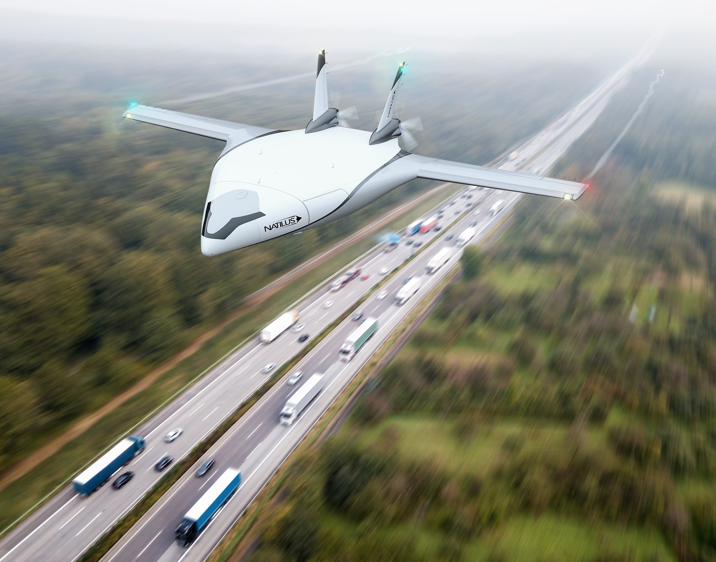 Concept rendering of Natilus blended-wing cargo aircraft